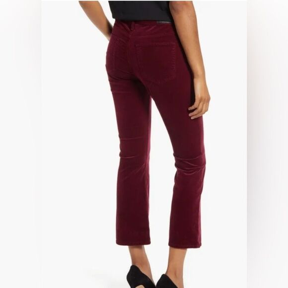 Adriano Goldschmied NWT Jodi Crop High Rise Flare Velvet in Maroon size 31 - Picture 5 of 9